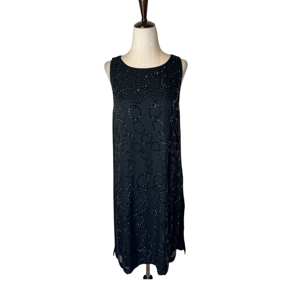 Diane Von Furstenberg Dress Women 6 Black Silk Jeweled Shift Mini Cocktail Party